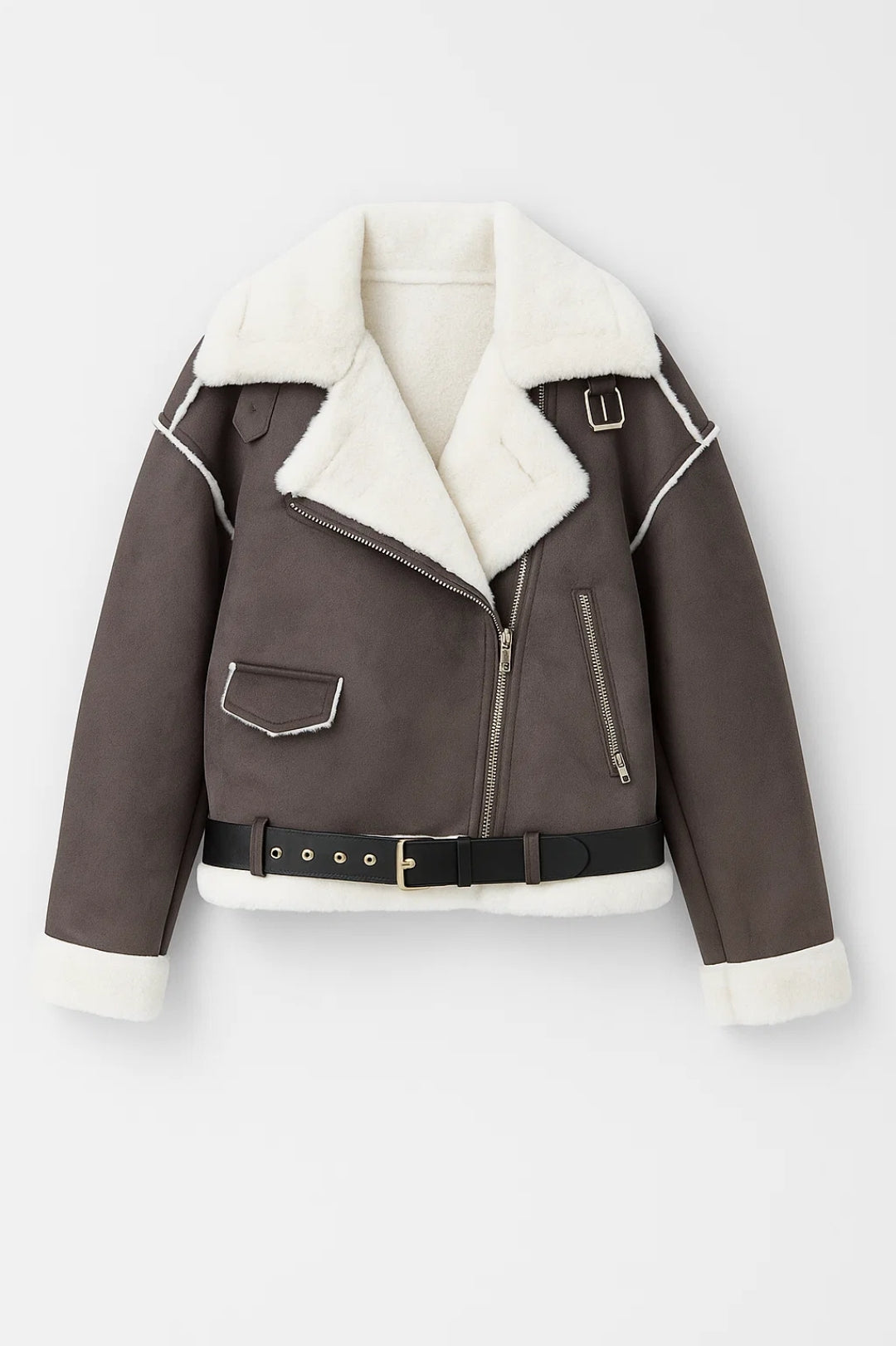 Chaqueta de Mujer Estilo Biker | Diseño Acolchado con Amplio Cuello Volteado | Cálida y Pesada