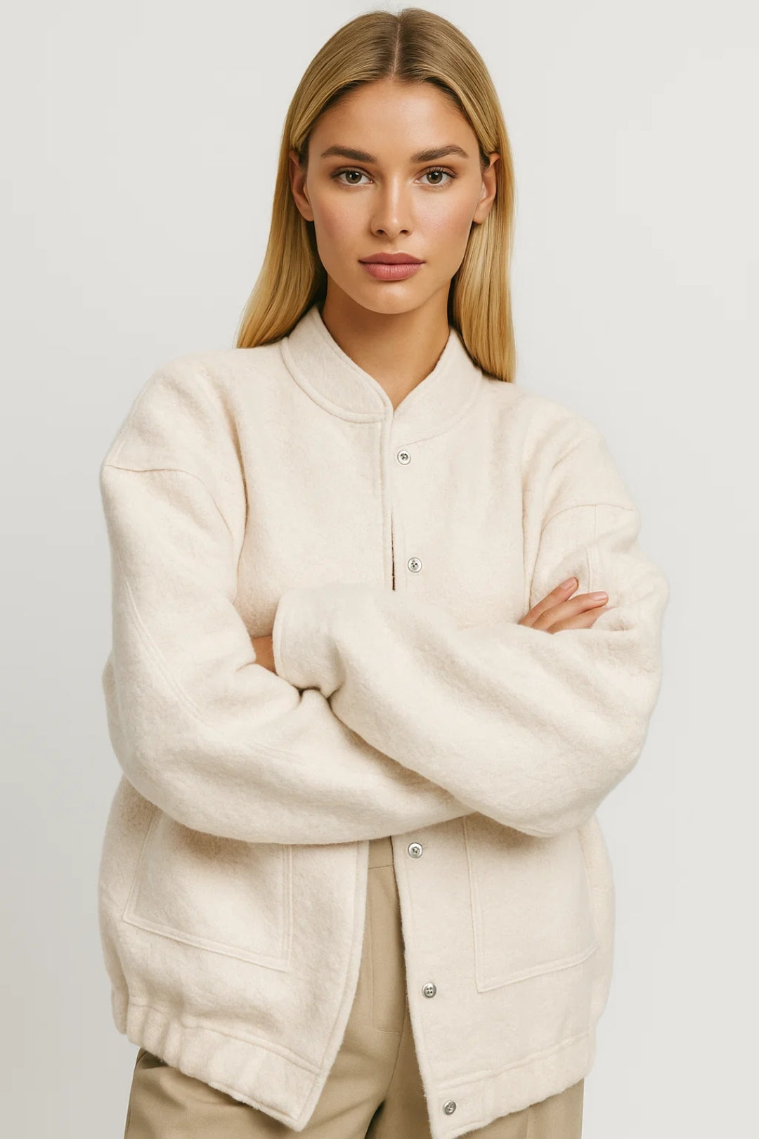 Chaqueta de Estilo Bomber para Mujeres | Textura Suave con Cierre de Botones | Cálida y Casual