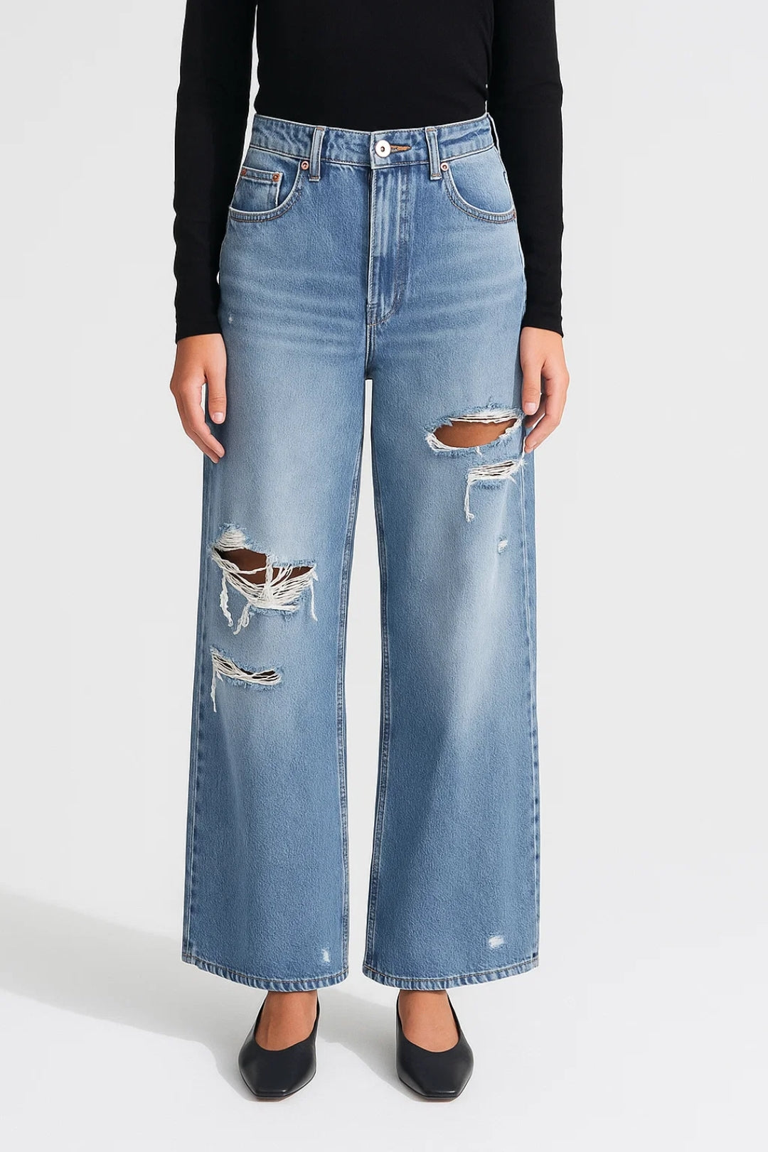 Jeans para Mujeres | Corte Amplio con Detalles Desgastados | Estilo Urbano Casual