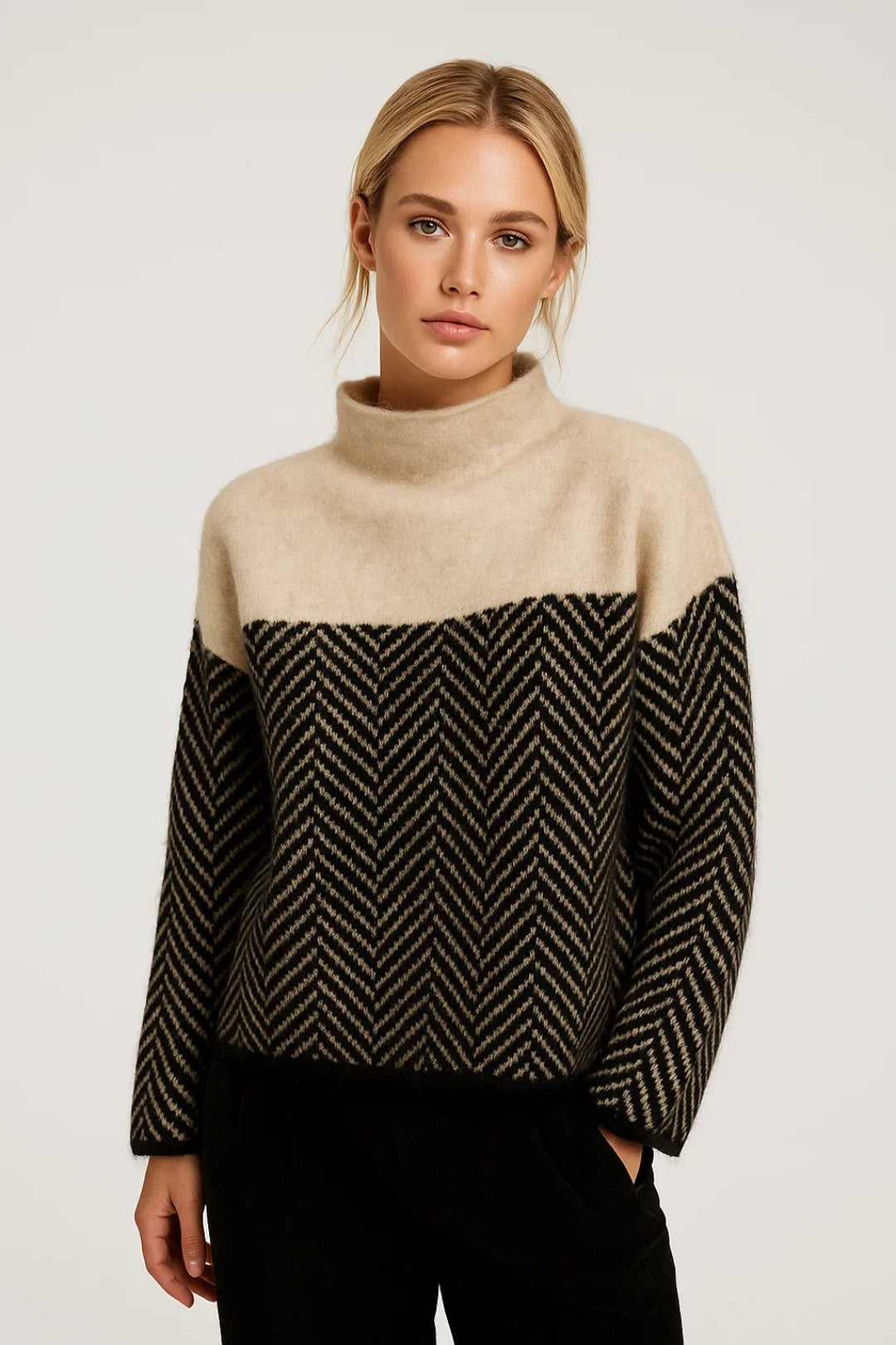 Suéter | Cuello alto | Patrón moderno de chevron
