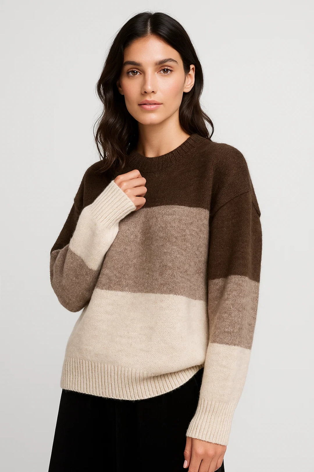 Suéter de Rayas para Mujeres | Modelo Tejido con Acabados de Color | Cálido y Casual