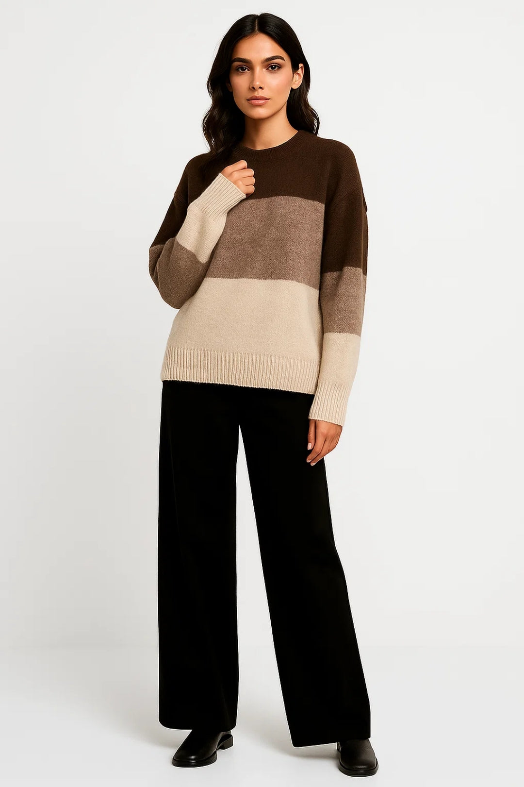 Suéter de Rayas para Mujeres | Modelo Tejido con Acabados de Color | Cálido y Casual