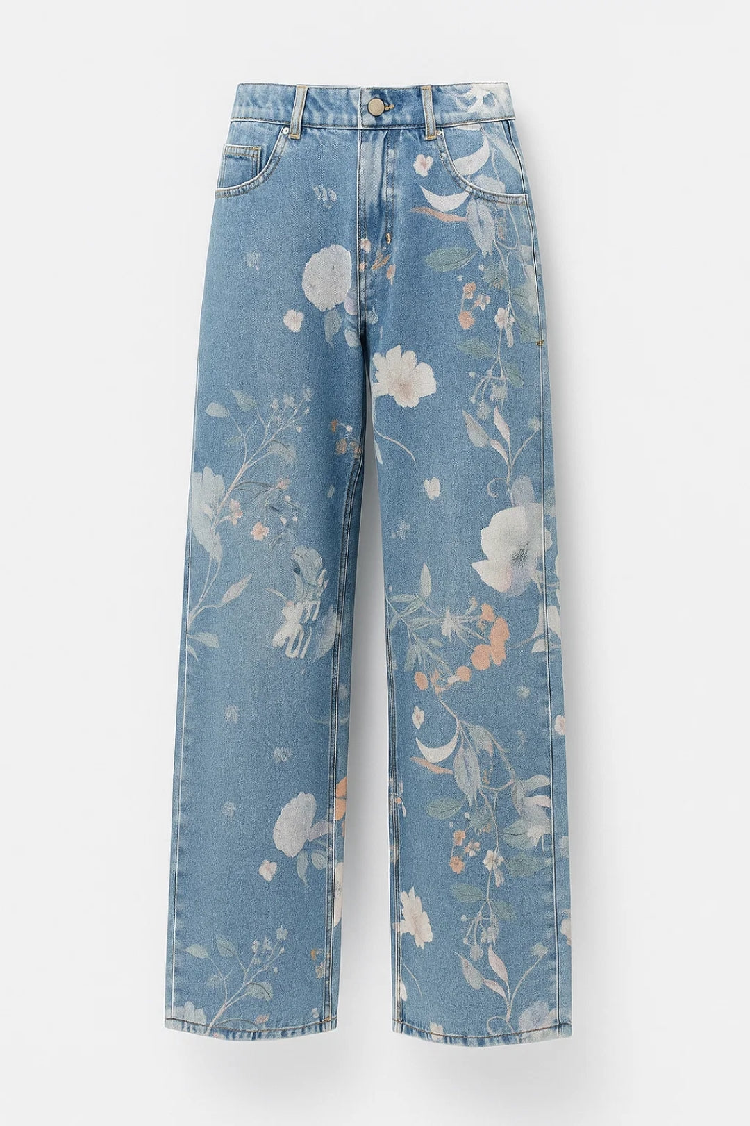 Pantalones Vaqueros Sueltos para Mujer | Estampado de Flores y Cintura Alta | Cómodos y Elegantes
