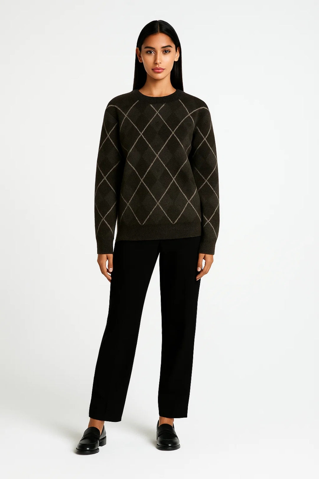 Suéter de Mujer | Patrón Cuadriculado Clásico y Cuello Redondo | Elegante y Cómodo