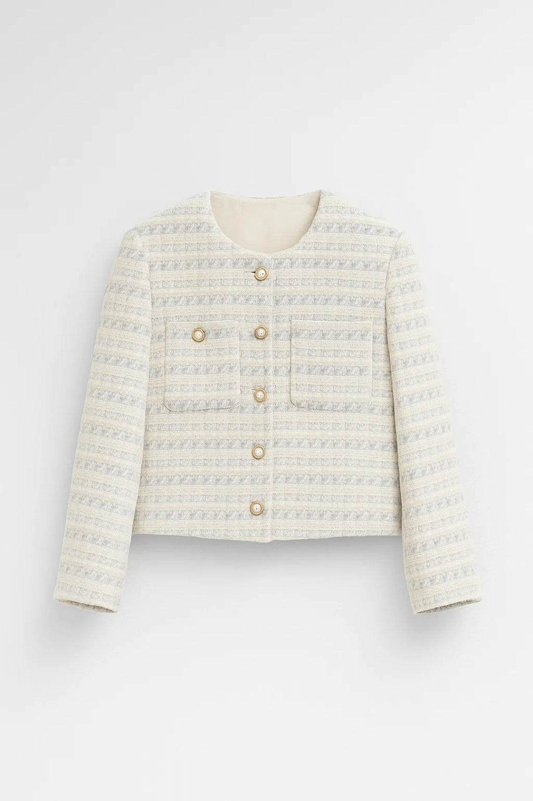 Colección de Chaquetas Bouclé | Chaqueta de Mujer con Cierre de Botones Perla y Estructura Lujosa | Ligera y Transpirable