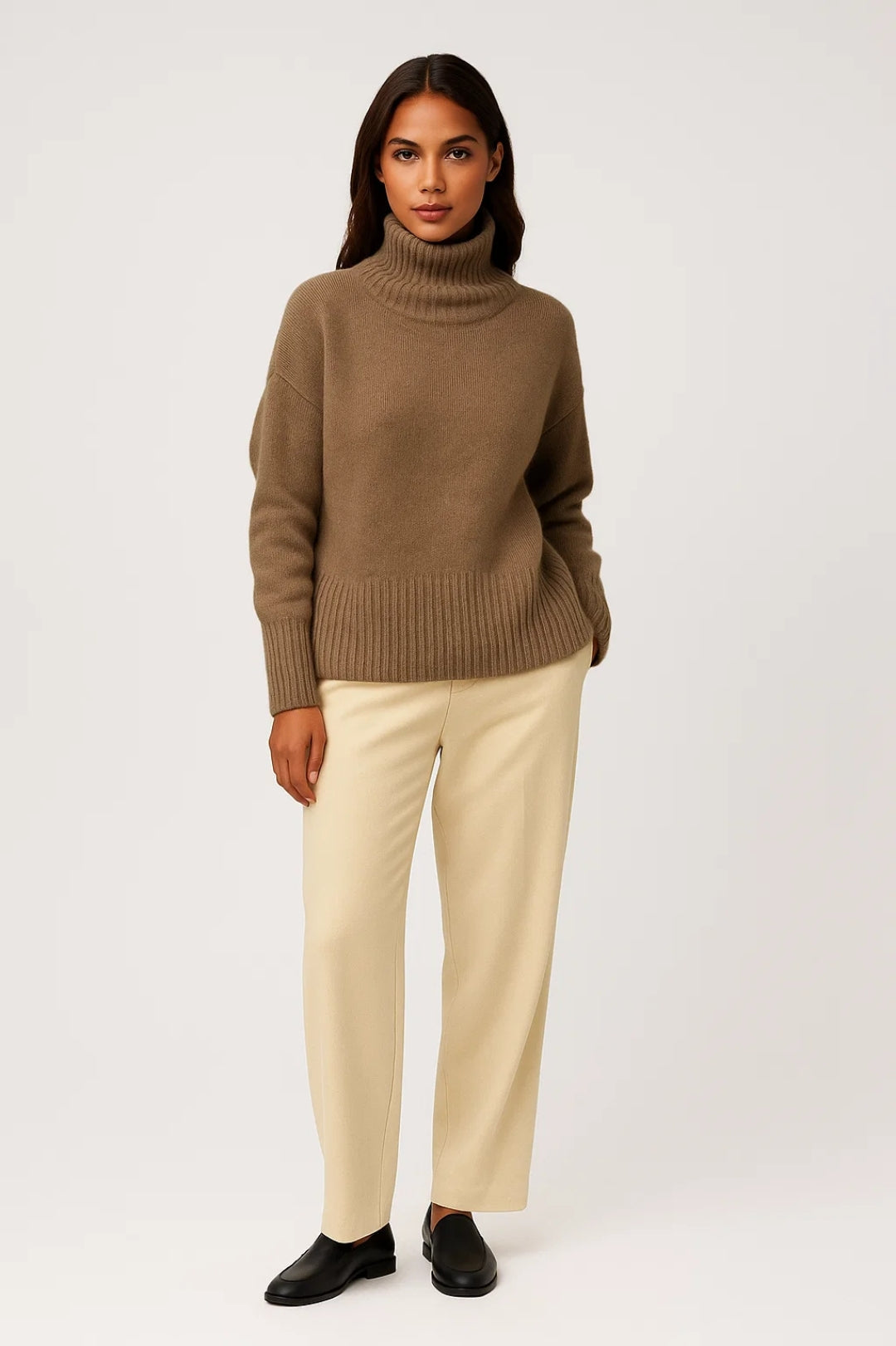 Suéter de Mujer | Cuello Alto y Borde Rayado | Aspecto Cálido y Atemporal