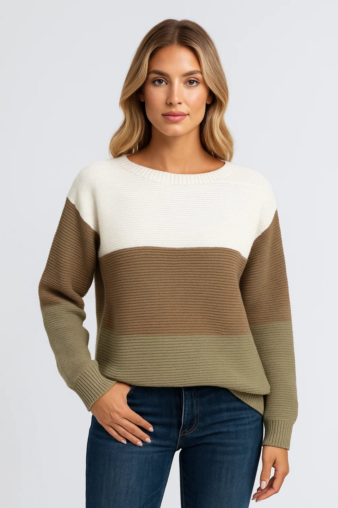 Suéter | Bloques de Color con Cuello Redondo | Cómodo y Casual