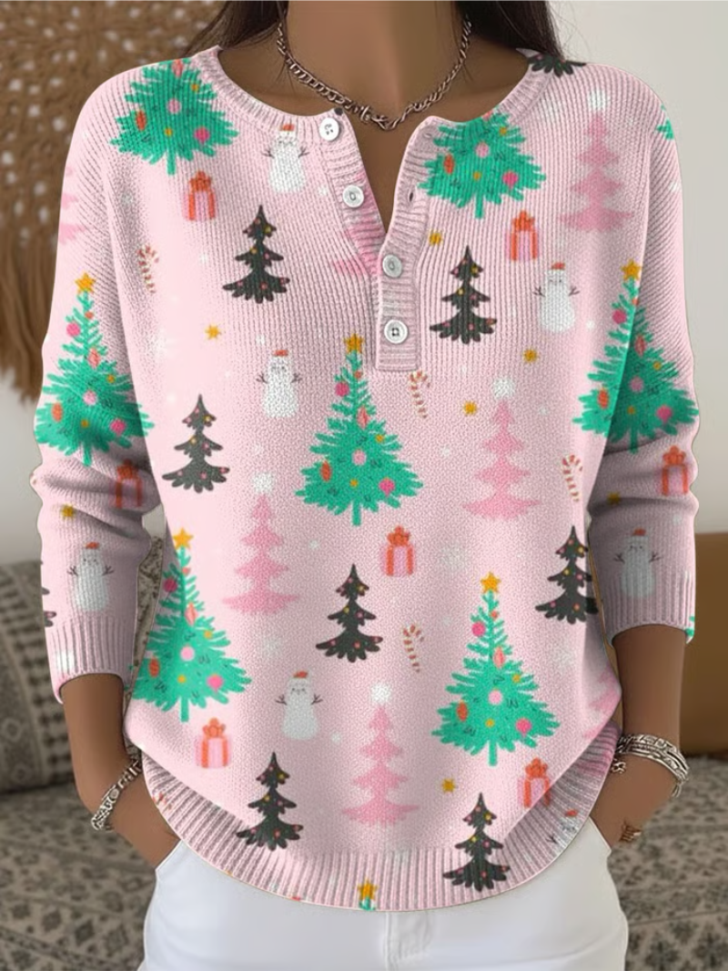 Clara | Suéter navideño con estampado de árbol de Navidad