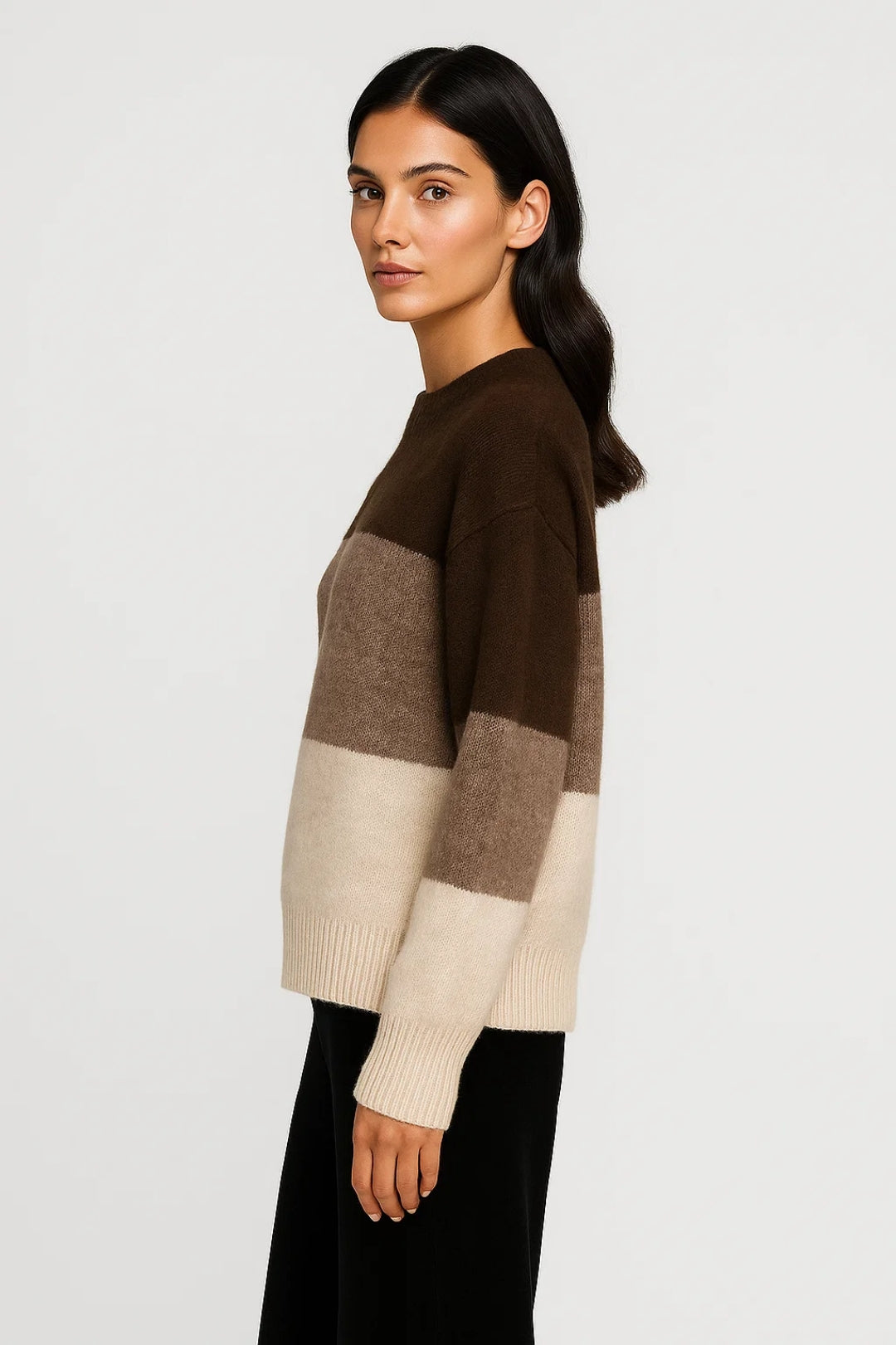 Suéter de Rayas para Mujeres | Modelo Tejido con Acabados de Color | Cálido y Casual