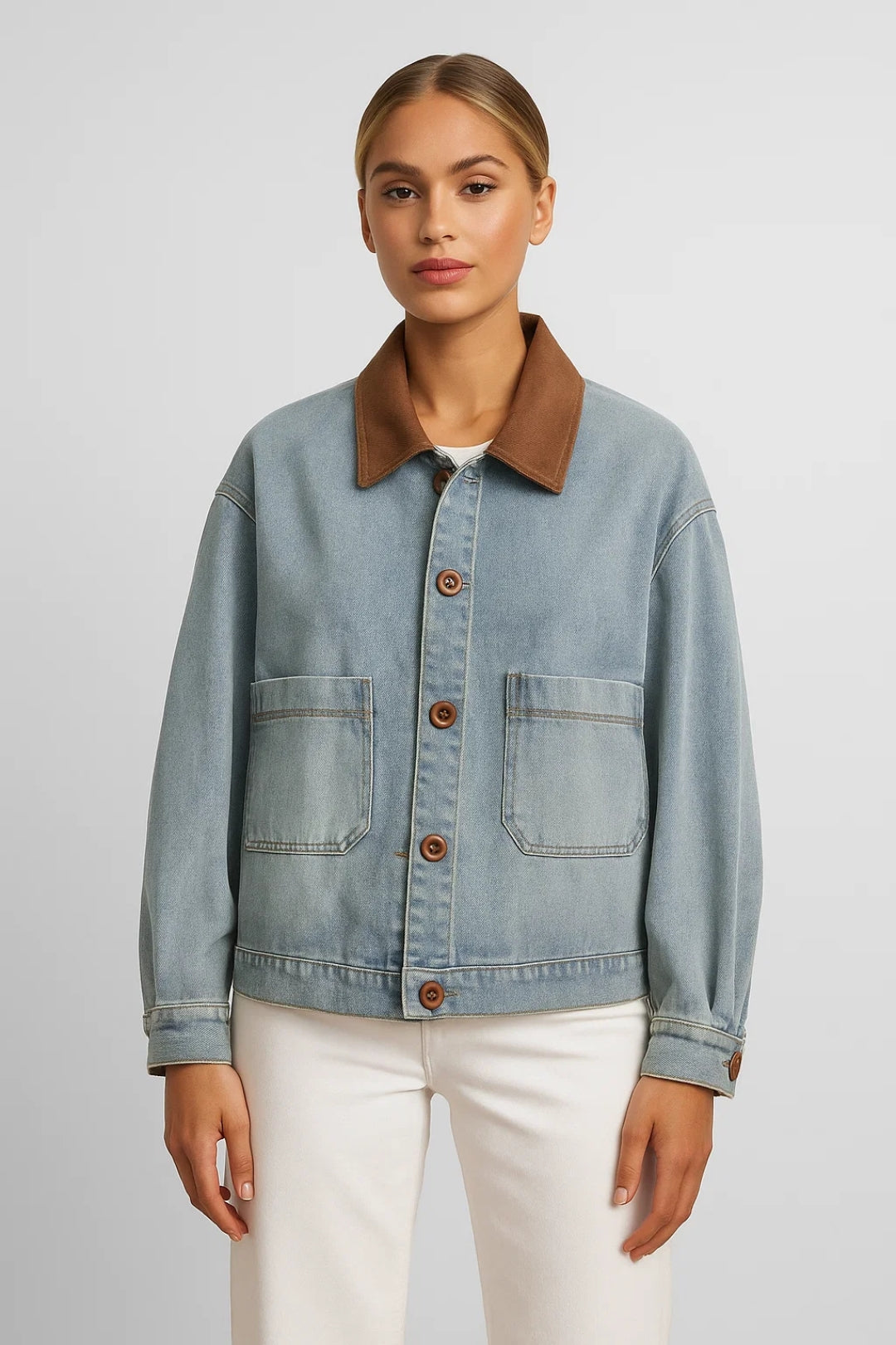 Chaqueta de Denim Oversize | Estilo relajado con cuello de color contrastante | Ideal para capas