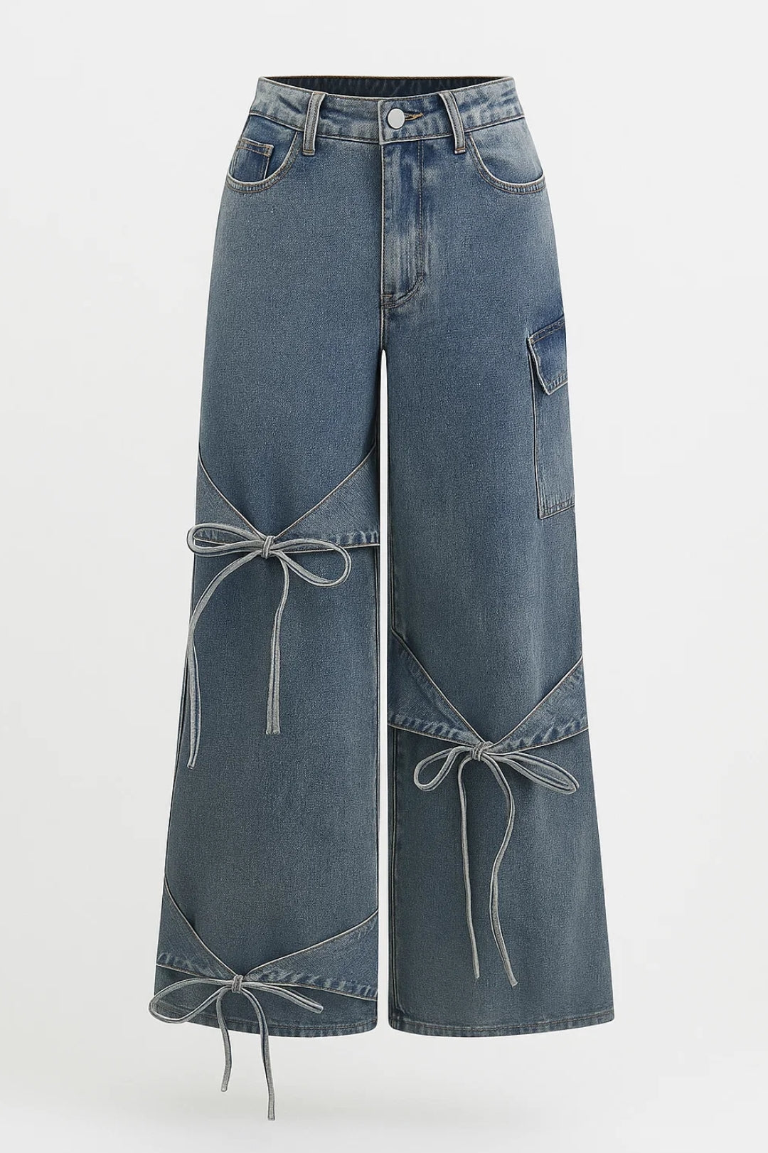 Pantalones Vaqueros Rectos | Diseño Juguetón con Cintas | Cómodos y Modernos