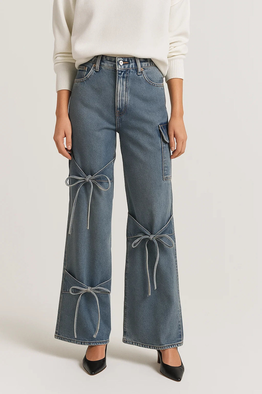 Pantalones Vaqueros Rectos | Diseño Juguetón con Cintas | Cómodos y Modernos