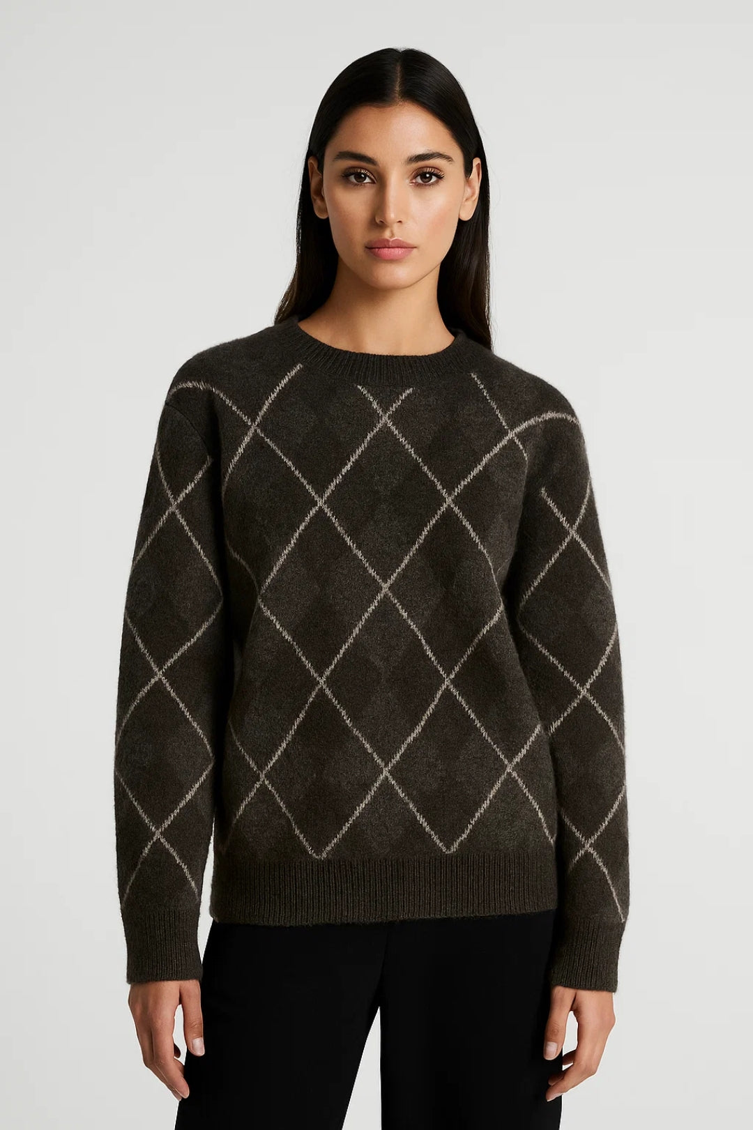 Suéter de Mujer | Patrón Cuadriculado Clásico y Cuello Redondo | Elegante y Cómodo