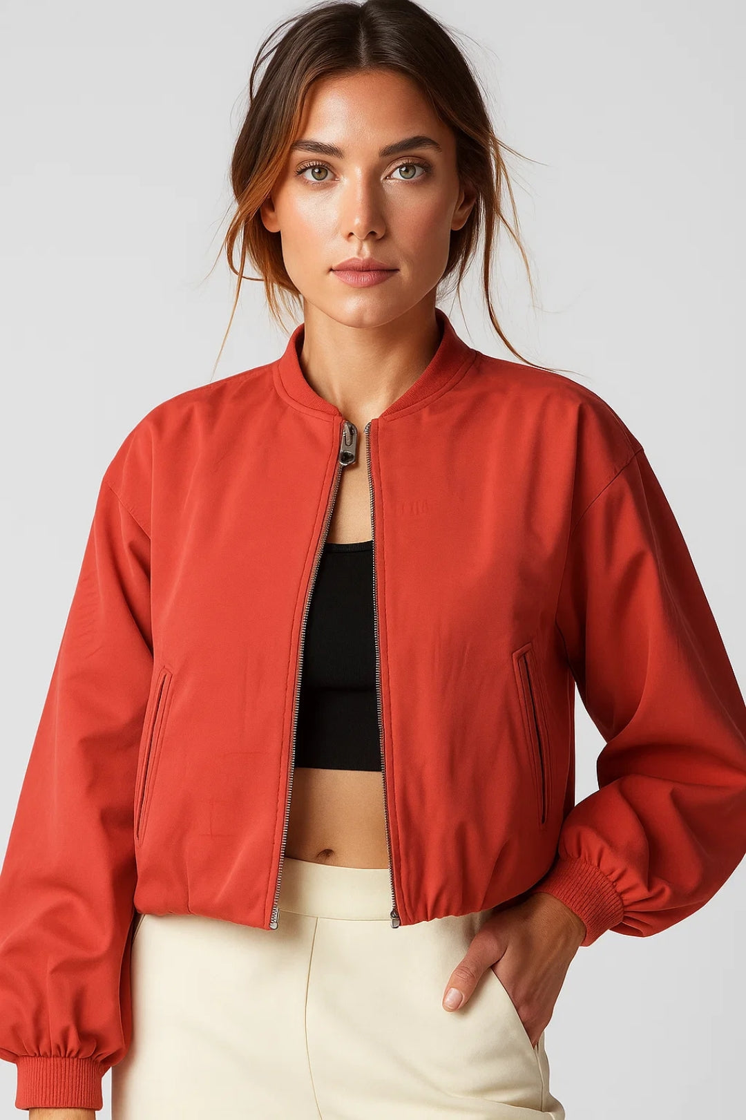 Chaqueta Bomber Corta | Diseño Minimalista | Negra o Terracota
