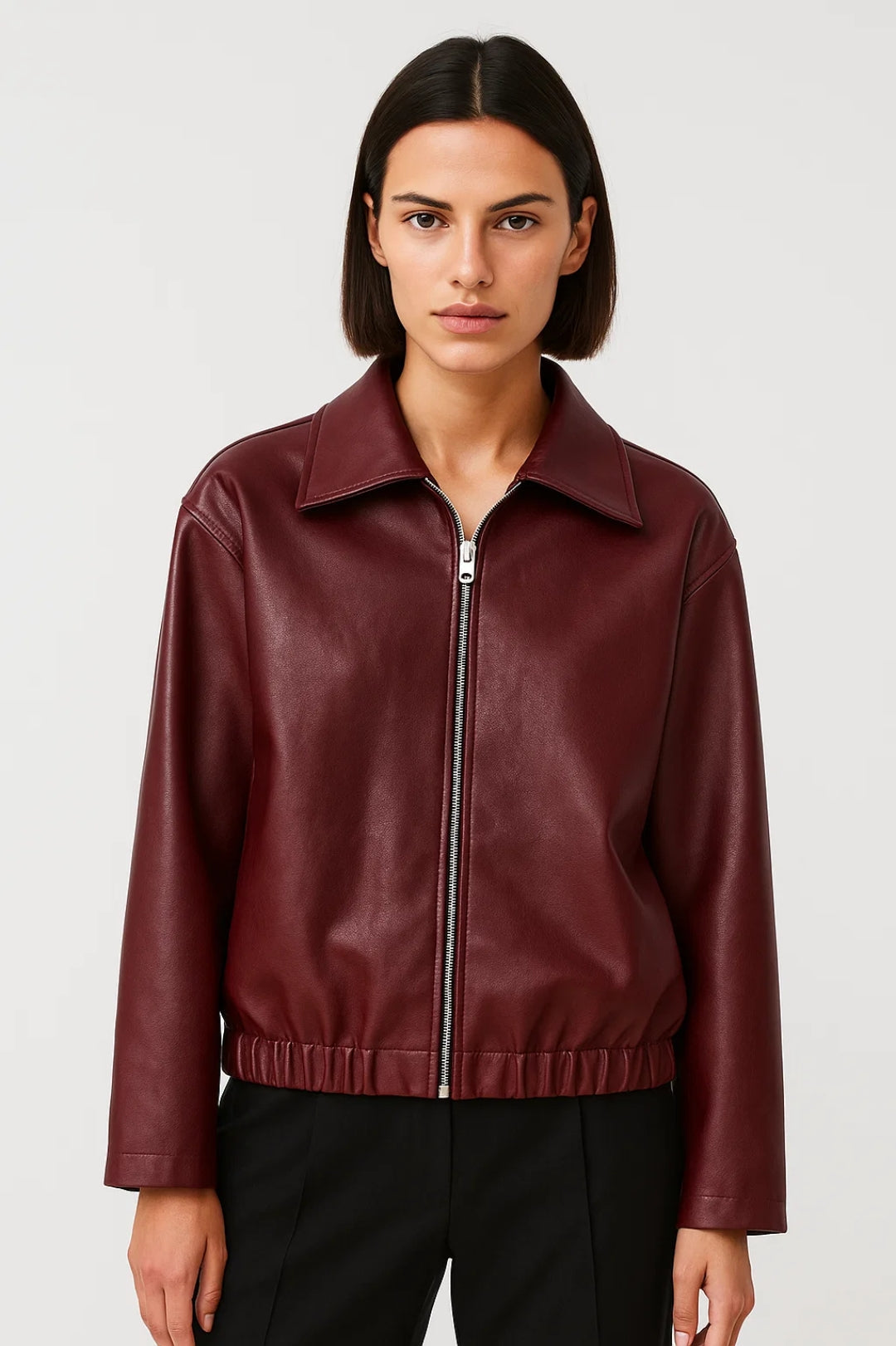 Chaqueta de Cuero Corto | Burdeos Profundo