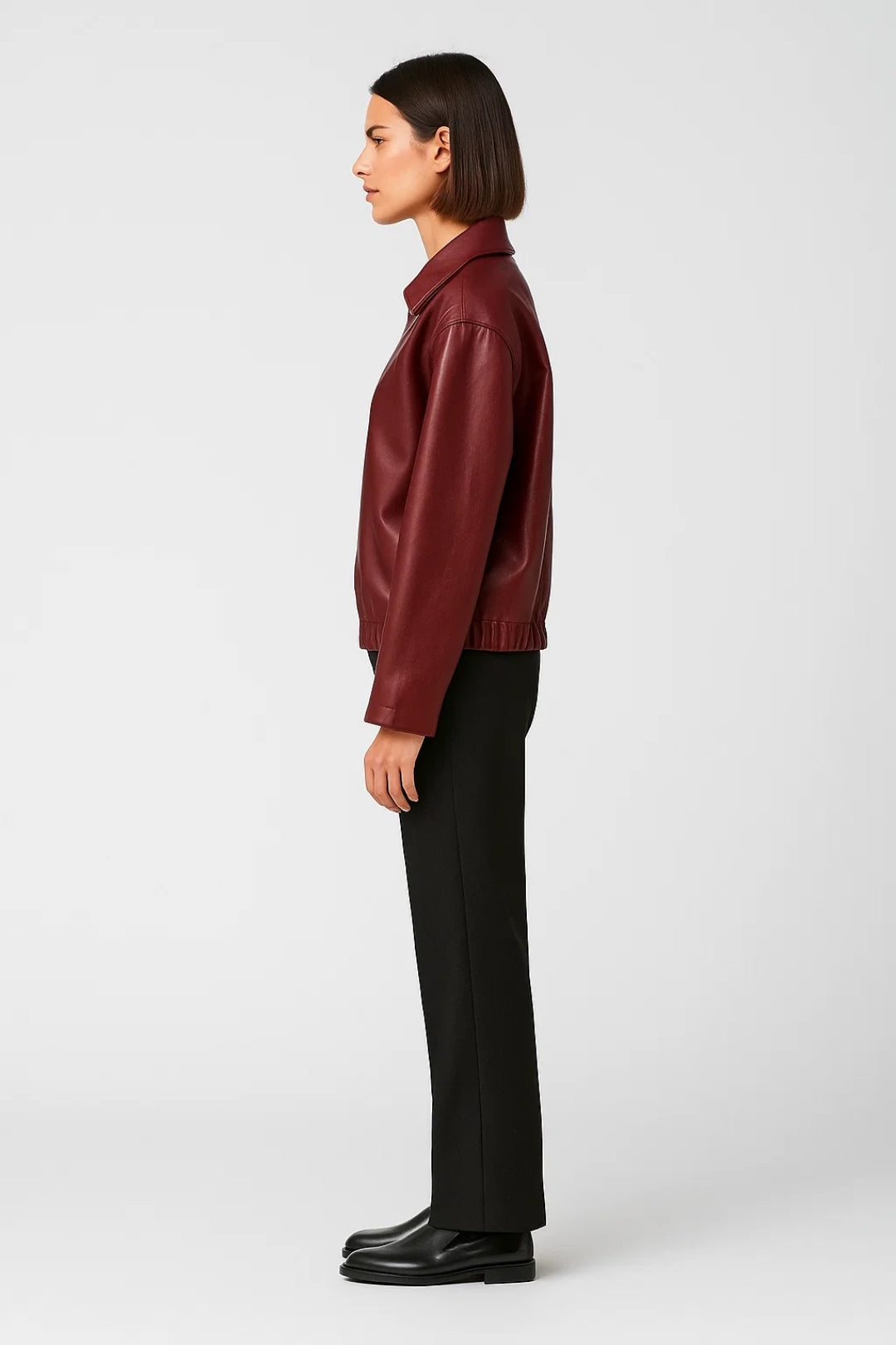 Chaqueta de Cuero Corto | Burdeos Profundo