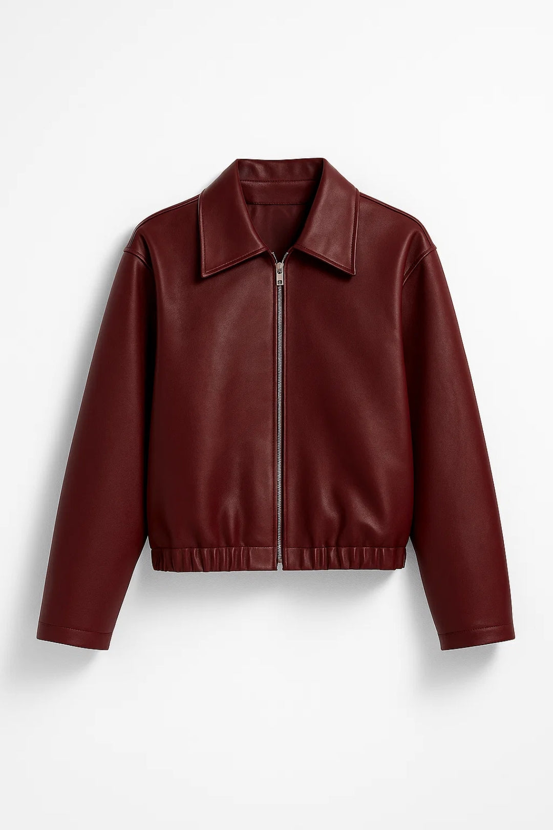 Chaqueta de Cuero Corto | Burdeos Profundo