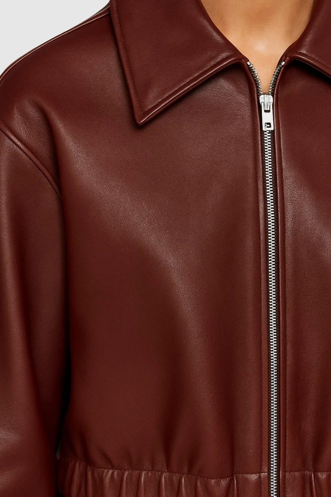 Chaqueta de Cuero Corto | Burdeos Profundo